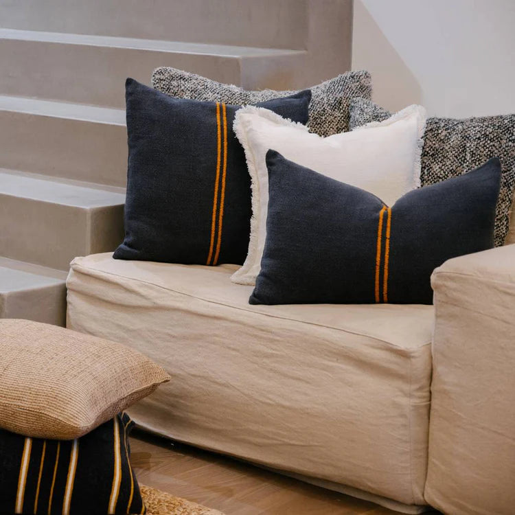 Orion Linen Cushion - Midnight & Mustard