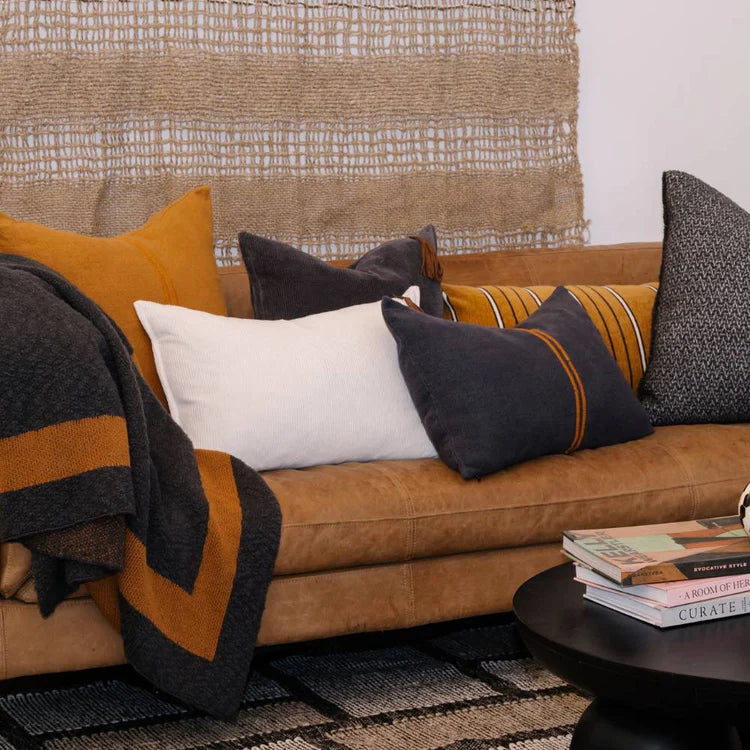 Orion Linen Cushion - Midnight & Mustard