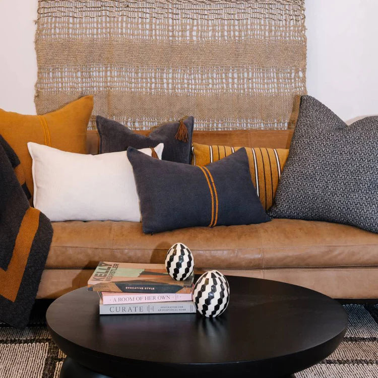 Orion Linen Cushion - Midnight & Mustard