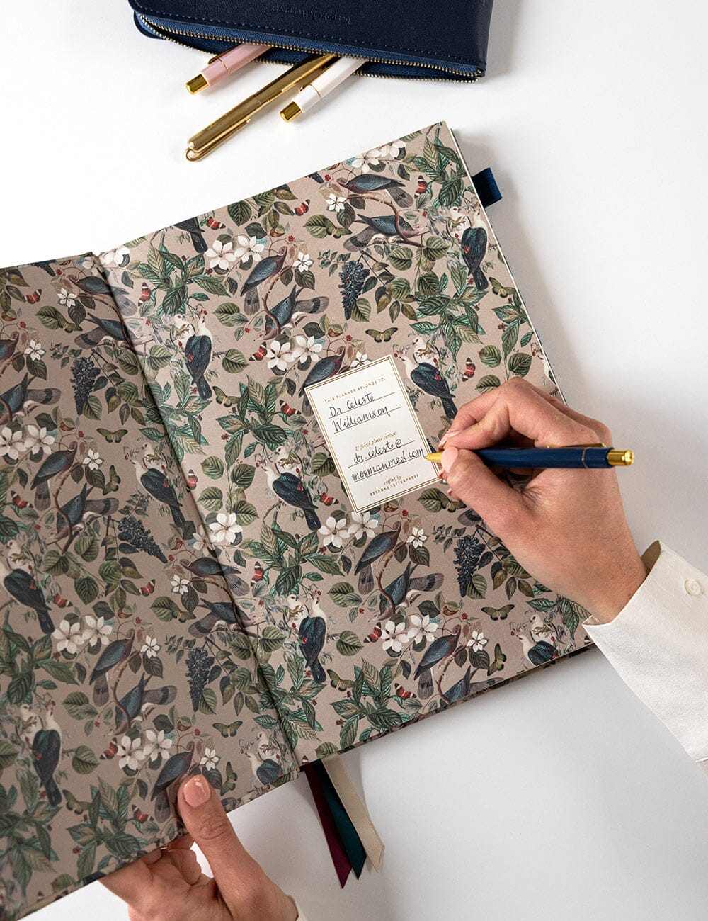 Bespoke Letterpress 2026 Desktop A4 Linen Bound Planner - Botanical Grove