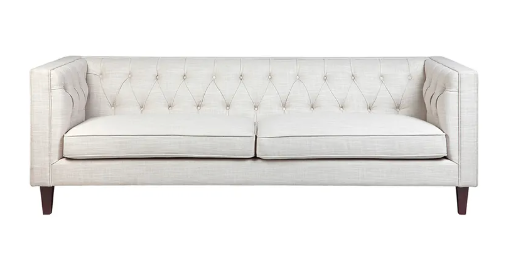 Tuxedo 3 Seater Tufted Sofa Natural Linen