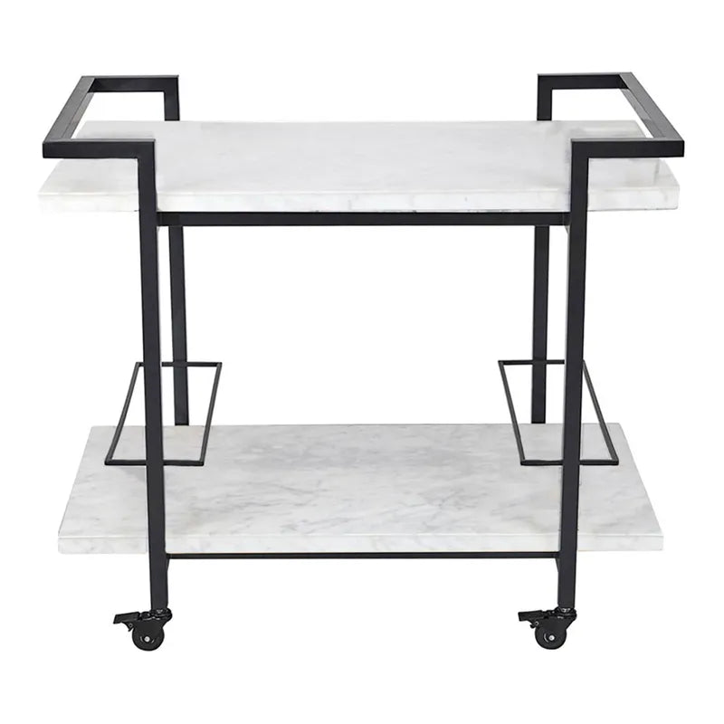 Franklin White Marble Bar Cart Black