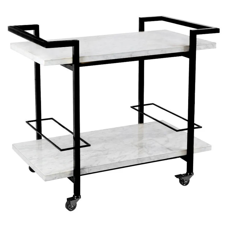 Franklin White Marble Bar Cart Black