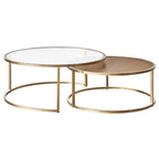 Chloe Glass and Timber Nesting Coffee Table - Gold
